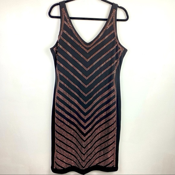 Carmen Marc Valvo Black and Rose Gold Studded Bodycon Dress - XL - Picture 4 of 7